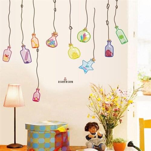 1PC DIY Color wishing drifting bottle Wall Sticker creative glass bottle ornaments stickers for kids room bedroom window Decals