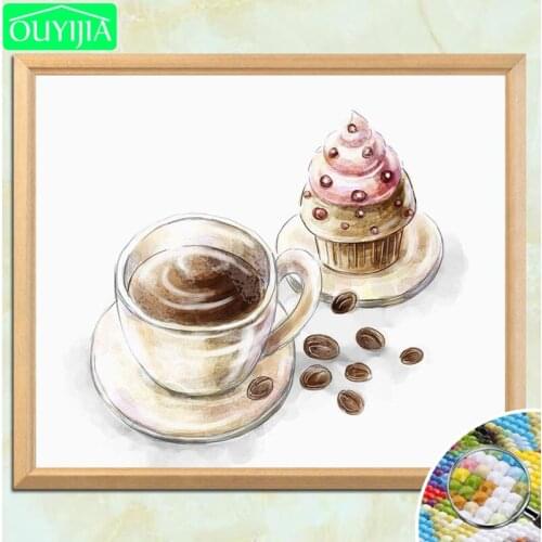 OUYIJIA 5D DIY Diamond Painting "A cup of coffee and icecream" Full Square Diamond Embroidery Rhinestones Mosaic Picture