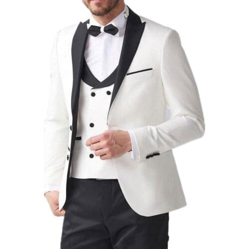 White Men Suits for Wedding 2021 Slim Fit 3 Pieces Wedding Suits for Men Jacket+Pants+Vest Groomsmen Suits Groom Tuxedos