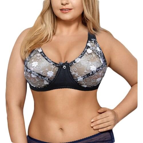 Hot Selling Embroidery Large Size Dropshipping Bras For Women Sexy Lingerie Underwire Lace Bralette Ultra Thin Minimizer