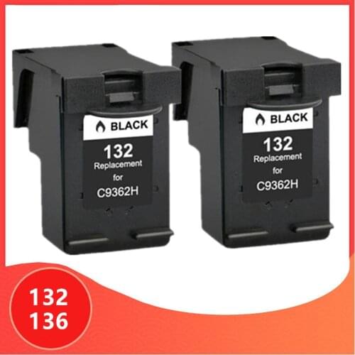 2PCS Black for hp 132 136 Ink Cartridge For HP132 for hp136 Photosmart 2573 C3183 1513 Officejet 6213 5443 D4163 pcs1513 Printer