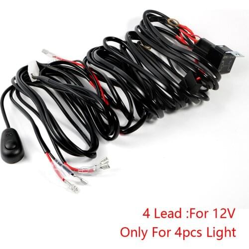 Quad lamp Roof Spotlights wiring Harness Led Strip Light Switch Line Group Offroad led Work Light relay Switch cable 4 leads
