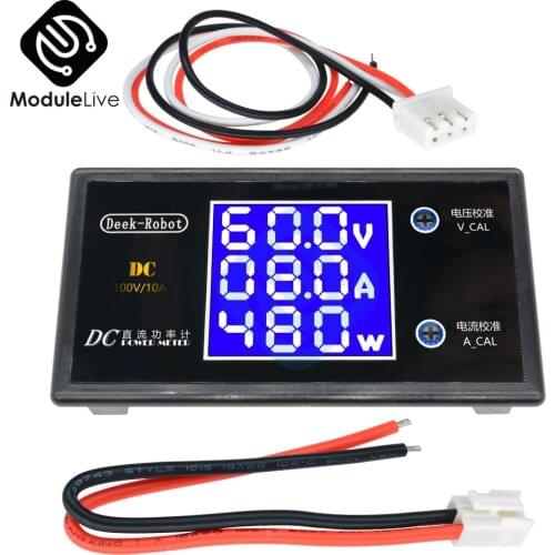 10A 1000W 12V 24V 36V DC 0-100V LCD Digital Voltmeter Wattmeter Ammeter Voltage Current Power Meter Volt Detector Tools