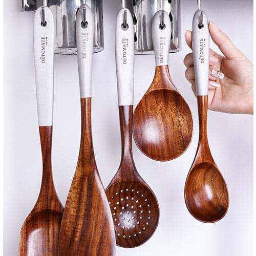 Retro Wood Cooking Utensils Set Heat Resistant Kitchen Non-Stick Cooking Utensils Baking Tools for Tableware Household