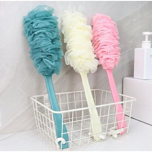 Baby Shower Brush Body Back Wash Massager Wall Mounted Body Scrub Wipe Bathing Flower Brushes Long Handle PS Handle/PE Mesh