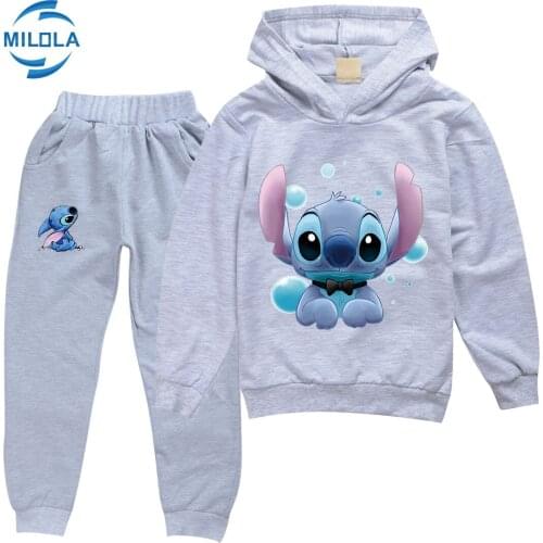 Disney Stitch Kids Tracksuit Girls Clothes Set Baby Boys Girls Hoodies and Pants Children Sportwear Clothing Fashion Sport Suit