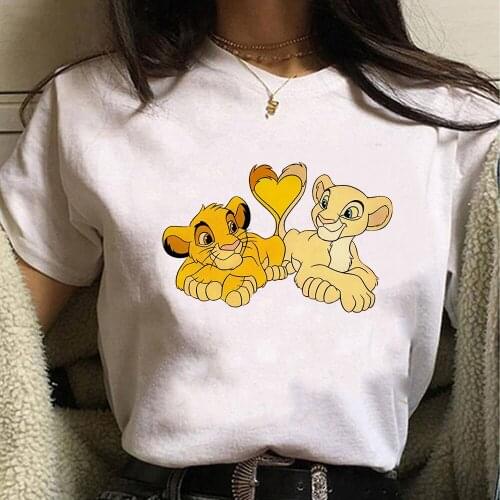 Disney Simba and Nala Love Tshirt Girls Tops Summer Casual Women T-shirts Ulzzang Hip Hop Streetwear Harajuku Unisex Tshirt