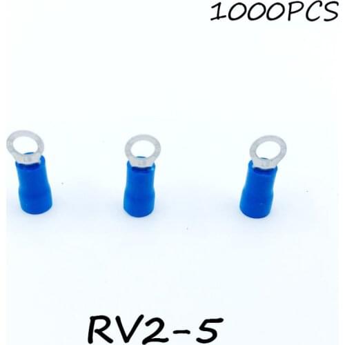 Ring Insulated Connector Terminal Block 1000PCS RV2-5 Blue Cable Wire Electrical Crimp Terminator A.W.G 16-14 Cap