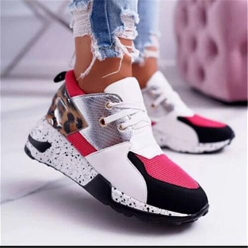 Spring Lace-Up Platform Sports Shoes for Women Breathable Ladies Sneakers Leopard Print Faux Fur Sneakers Womens Casual Shoes