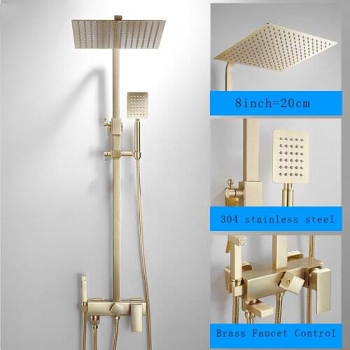 Brass Brushed Gold Shower Faucet Set Rainfall Shower Faucet Bathroom Bath Shower Faucet Rain Shower Head Brass Bidet Spray Tap