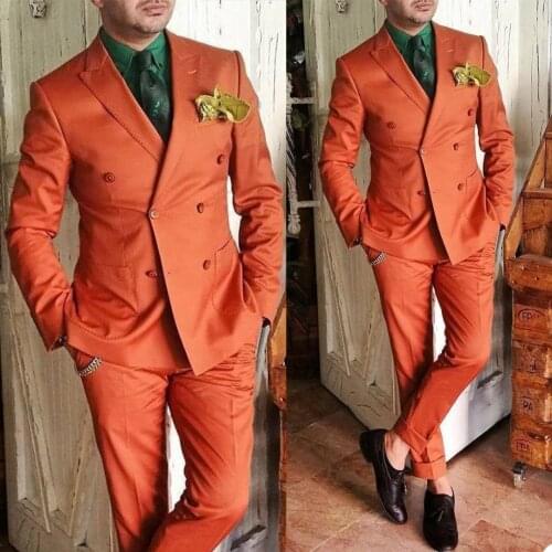 Smart Casual Mens Pants Suits Double Breasted Groom Best Man Coat Business Wedding Blazer Tuxedos (Jacket+Pants)
