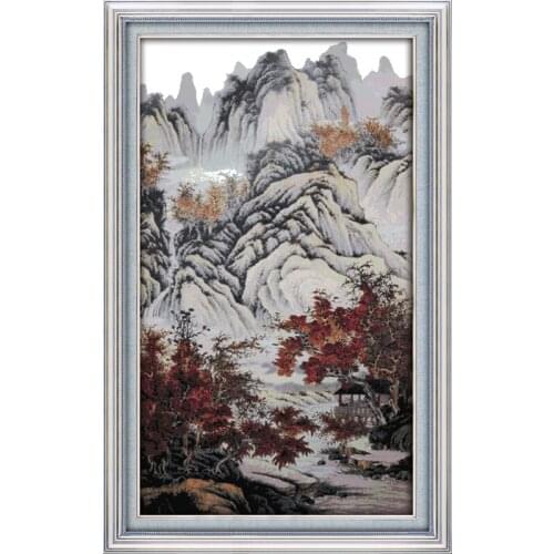 Everlasting Love Autumn Mountains And Red Trees Chinese Cross Stitch Kits Ecological Cotton Stamped 11 CT Christmas Decorations
