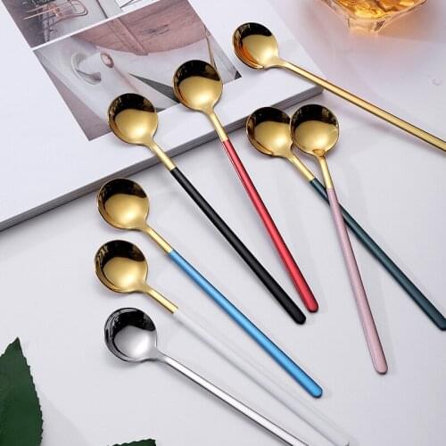 New Long Handle Stainless Steel Dinnerware Spoon Tea Spoon Dessert Coffee Ice Cream Spoons Kitchen Accessories Bar Tools