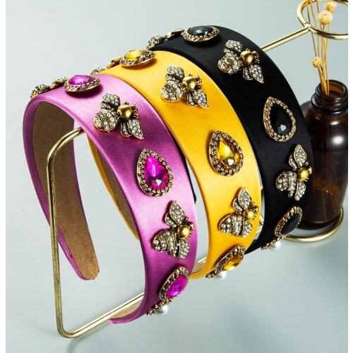 2021 New Vingate Baroque Style Color Rhinestone Headbands Female Solid Color Fabric Inlaid Pearl Bee Hair Accessories Wholesale
