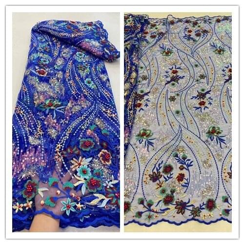 New Arrival African Lace Fabric French Mesh Lace Fabric With beads and sequins SYJ-3686814 For Nigerian Wedding Party