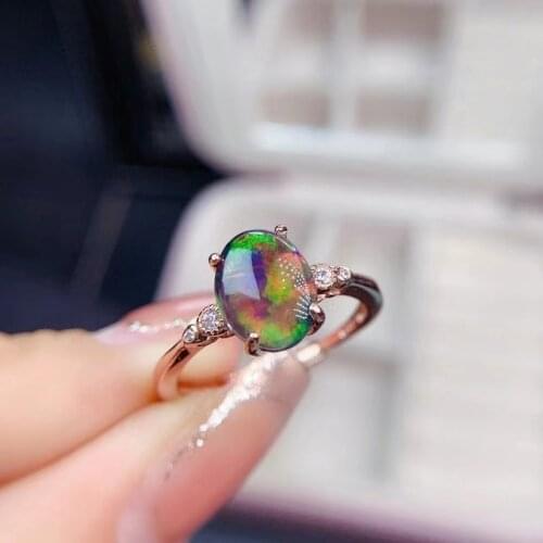 New Style Luxury100% Natural and real Ammolite ring F 925 sterling silver Fine gem Ammonite Ring