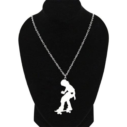 Wholesale Trendy Skateboard Necklace Skateboard Stainless Steel Heart Pendant Necklace Fashion Jewellery Gift 12pcs/lot