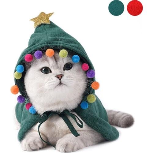 Christmas Cat Puppy Santa Hat Cloak Pet Cosplay Costume Xmas KittenCaps Clothing Clothes Funny Party Dog Mantle Dress Up