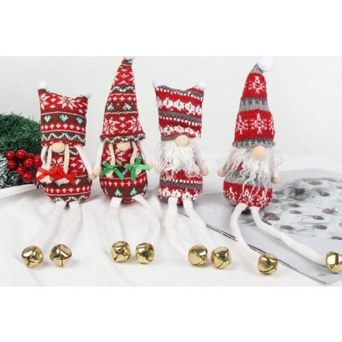 Christmas Sitting Gnome Plush Doll with Long Dangling Legs Bell Faceless Tomte Swedish Santa Elf Stuffed Toy Home Decor