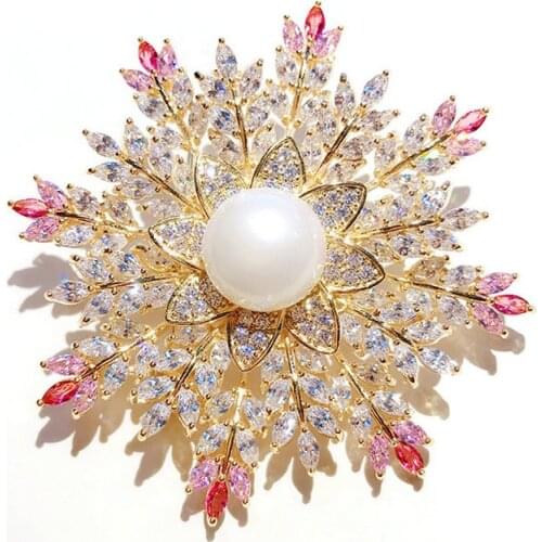 SINZRY hot 2019 cubic zirconia bright elegant snowflake flower dress brooches pin lady jewelry accessory