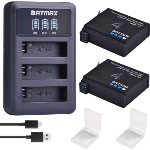 2Pcs 1680mAh Gopro Hero 4 Battery Replacement + LED 3-Slots USB Charger for GoPro HERO4 GoPro AHDBT-401 Action Camera Bateria