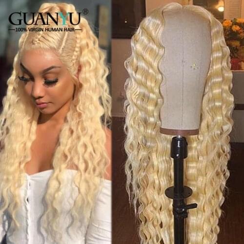 Blonde Curly Lace Front Human Hair Wigs Brazilian Remy Pre Plucked 613 Transparent Lace Frontal Wig 13X4 Bleached Knots