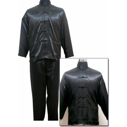 Traditional Chinese Mens Satin Wu Shu Uniform Long Sleeve Shirt & Pant Kung Fu Tai Chi Suit Long Sleeve Chinese National Costum