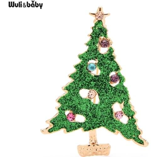 Wuli&baby Shining Tree Brooches For Women Men Christmas Tree New Year Brooch Pin Gifts