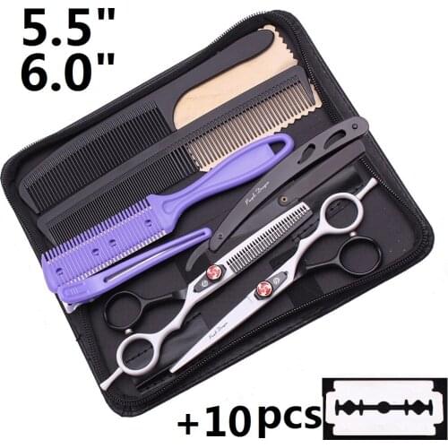 Y1228 5.5" Professional Hairdressing Scissors Set Barber Hairdresser Stainless Steel Hair Cutting Thinning Razor Comb Blade