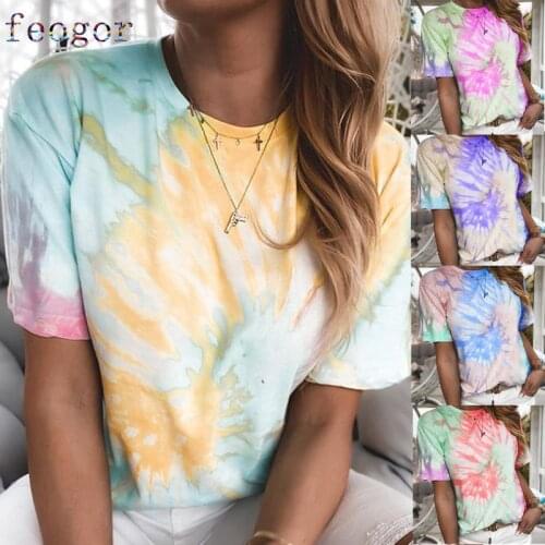 FEOGOR oversized T-shirt 2021 summer new products Summer new casual womens tie-dye gradient printing loose T-shirt womens top
