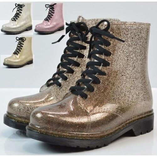 2021Martin Rain Boots Fashion Ladies Flat-heel Solid Color Rain Boots Water Shoes Lace-up Warmth Mid-Calf Rain Boots Platform ty