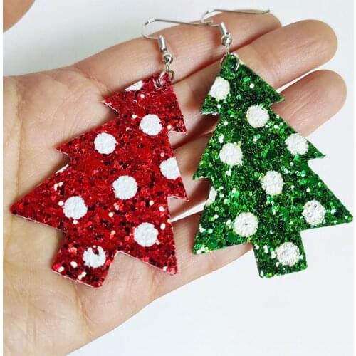 2021 Wholesale New Simple Christmas Tree Glitter Sequin Drop Earrings for Women Girl Christmas Day Gift
