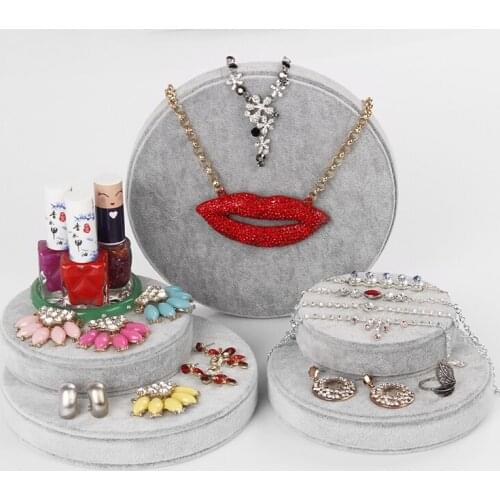 1set/lot Wholesale Gray Ice Velvet Jewelry Set Display Stand Holder With 5pcs Disk For Necklace Bracelet Earring Ring Display