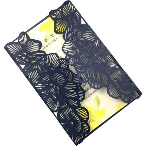 1pcs Invitation cards Black Dark Blue White Pink Peach Silver Glitter Rustic flower Wedding Invitation Card Envelope Pocket