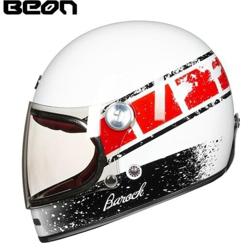 1PCS BEON Vintage Fibre Glass Full Face Motocross Helmet Flip Up Ultralight Helmet ECE Classic Look Motorcycle Helmet