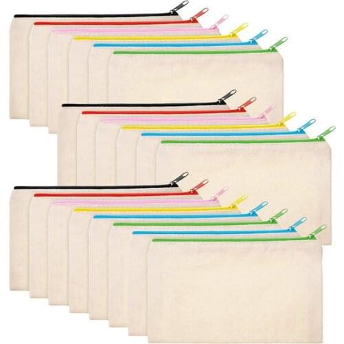 20 Pcs Canvas Cosmetic Bag Multifunctional Cosmetic Bag Travel Cosmetic Bag Pen Coin Bag Blank DIY Bag