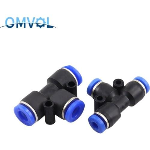 5PCS 3-way T-shape Pneumatic Pe Od Hose Tube Push In Air Gas Fitting Quick Fittings Connector Adapters 4mm To 16mm