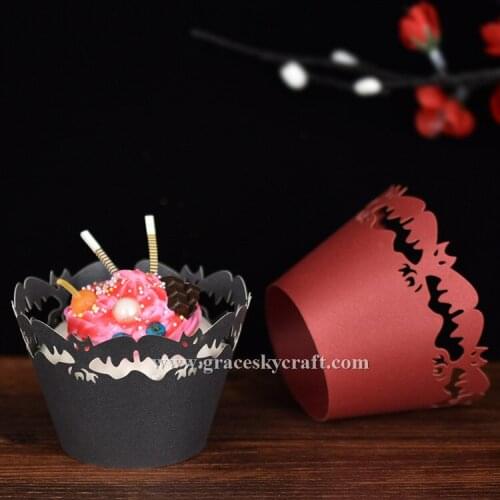 50pcs free shipping Laser Cut bat design party Cupcakes Wrappers liners Baking Cake holders Halloween Party Cupcakes accessory