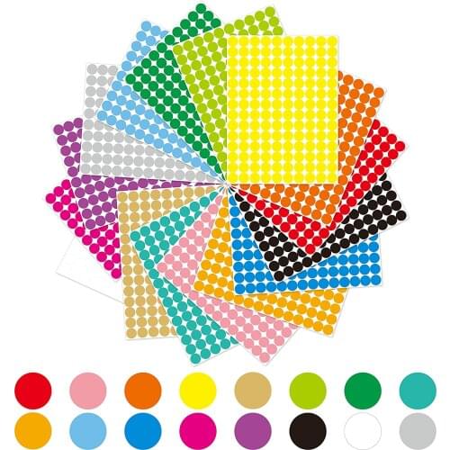 6mm 10mm 13mm 16mm 19mm 25mm 100mm Color Dot Sticky Round Polka Circle Dot Sticker Labels Mega Bundle in Assorted 16 Colors