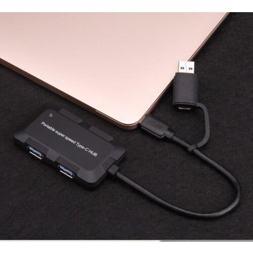 USB-C Portable Compact Design 5Gbps USB 3.0 4 Port Hub USB3.0 Splitter Adapter 2 IN 1 USB Type-c Hub