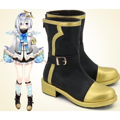 Anime Vtuber hololive Amane Kanata Cosplay shoes Boots + Wig Silver Gray Mixed Blue Short Halloween Costume Accessory Props