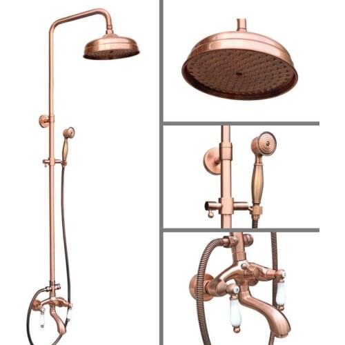 Antique Red Copper Brass Bathroom Shower Faucet Set Bathtub Shower Faucet Bath Shower Tap Rainfall Shower Head arg561