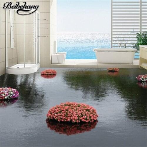 Beibehang Custom floor decoration painting 3D three-dimensional beautiful water flowers 3D living room self-adhesive 3d flooring