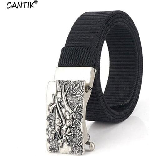 CANTIK Unique Dinosaur Team Automatic Buckle Belt Quality Black Nylon Canvas Belts for Men Jean Accessories Freeshipping CBCA223