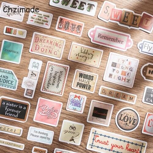 Chzimade 58Pcs Inspirational Letter Printed Junk Journal Paper Sticker DIY Scrapbooking Album Diary Happy Planner Decoration