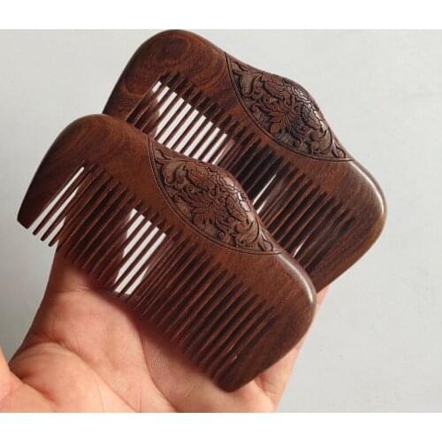 Golden Sandalwood Comb Double-Sided Carved Design Natural Sandalwood Fine Comb Anti-Static Care
