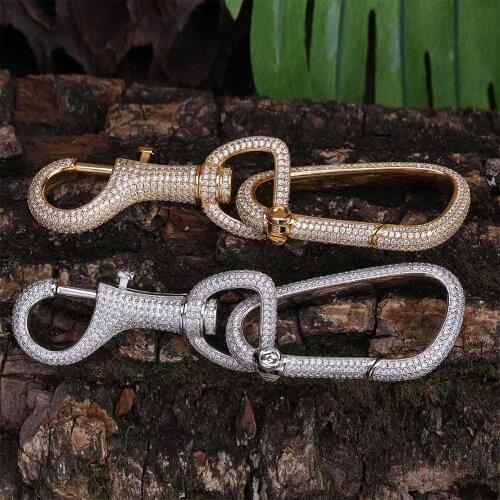 Gucy New Iced Out Carabiner Key chain Gold Silver Color Hip Hop CZ Charm Jewelry Solid for men Gifts key chain