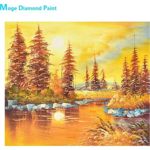 Idyllic Lake in Autumn Diamond Painting Oil Scenic Round Full Drill Nouveaute DIY Mosaic Embroidery 5D Cross Stitch Home Decor