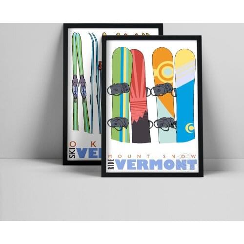 Snowboard Patent Vintage Poster Wall Art Canvas Print Snow Skiing Posters Colourful Painting Wall Pictures Sports Decorations