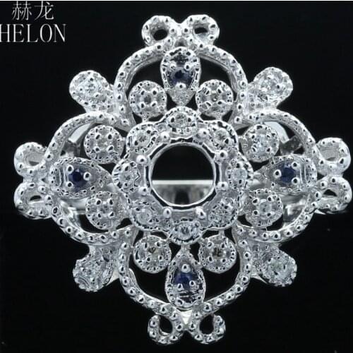 HELON Round Cut 5-6mm Solid 10k White Gold Real Natural Diamond Sapphire Engagement Flower Fine Jewelry Semi Mount Ring Setting